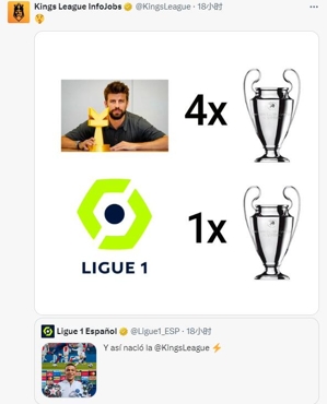 Quan chức Ligue 1 của Pháp tweet ảnh Pique lôi kéo và trêu chọc anh, quan chức King's League đáp lại bằng việc Pique 4 Champions League