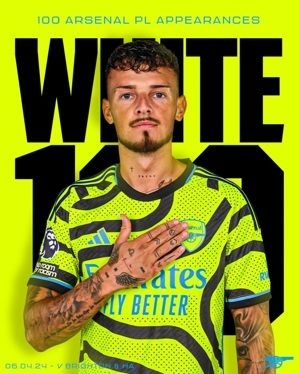 Ben White đạt cột mốc 100 trận ở Premier League trong sự nghiệp ở Arsenal, anh có 4 bàn thắng và 9 đường kiến ​​tạo trong 99 trận trước đó.