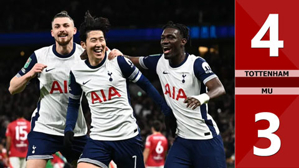 VIDEO bàn thắng Tottenham vs MU: 4-3 (Tứ kết Cúp Liên đoàn Anh 2024/25)