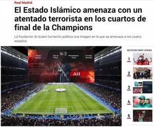 Marca: Tổ chức khủng bố Nhà nước Hồi giáo công khai đe dọa sân vận động Champions League. Không có thay đổi nào trong việc tổ chức trận đấu.